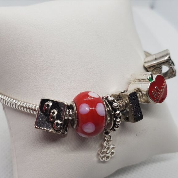 Silver Tone & Red Teacher European Charm Bracelet - Picture 3 of 5